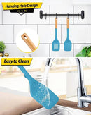 Pack of 2 Large Silicone Spatula, Heat Resistant Solid Turner, Non Stick Slotted Spatulas with Wooden Handle, Ideal Kitchen Utensils for Flipping, Pancakes, Eggs, Fish(BLUE) by CozyNest Decor