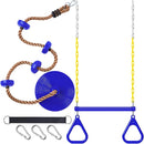 Hungdao 2 Set Gym Ring Trapeze Swing Bar and Climbing Rope with Platforms Disc Heavy Duty Coated Chains Seat Accessories for Outdoor Indoor Playground Backyard(Blue) by TinyTreasures Baby Boutique