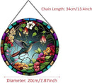 Hummingbirds and Flowers Pattern Suncatcher Stained Glass,Hanging Stained Glass for Windows,20cm/7.87inch Hand-Painted Sun Catcher Garden Hangings Painted Glass Panel Decor Themed Gift by GreenHaven Gardens