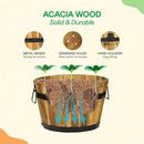 IDZO Set of 3 Wooden Flower Planters for Outdoor Plants, Acacia Wood Barrel Planters, Ergonomic Handles, Drainage Holes, Various Sizes, Golden Teak by GreenHaven Gardens