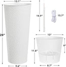 KOL 28" H. Tall Metal Cone Planters with Inner Pots 2-Pack, White Hand-Hammered Large Decor Planter for Deck, Patio, Porch - Handcrafted Flower Pot - with Water Level Indicator - Indoor Outdoor Use by GreenHaven Gardens