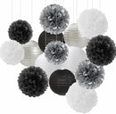 Black White Silver Party-Decorations Paper Flowers Lanterns - 15PCS Birthday Halloween Wedding Tissue Pom Poms Streamers, Halloween Prom Baby Shower Bachelorette Hanging Supplies Decor Hugfond by CozyNest Decor