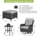 Outdoor Wicker Patio Furniture Set - 5 Pieces Rattan Patio Conversation Set with 2 Rocking Swivel Chairs,2 Ottomans and 1 Side Table for Porch Deck Backyard Garden(Brown/Grey) by GreenHaven Gardens