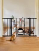 Babelio 36.5-57" Extra Wide Baby Gate with Cat Door,Auto Close&Two Way Swing,Pressure Mounted Dog Gates for Stairs,Doorways,Includes 4 Wall Cups and 3 Extension Pieces,Black by TinyTreasures Baby Boutique