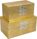 Galt International Storage Box Set Decorative Storage Box w/Hinged Lid Classic Design Wood Decor Boxes with Geometric Clasp Storage for Bedroom & Home - Set of 2 (Gold Leaf) by CozyNest Decor