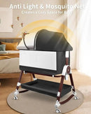4 in 1 Baby Bassinet, Bassinets Bedside Sleeper with Wheels and Storage Basket, Adjustable 7 Heights Bedside Sleeper with Mosquito Net, Breathable Mesh Rocking Bassinet for Baby by CozyNest Decor