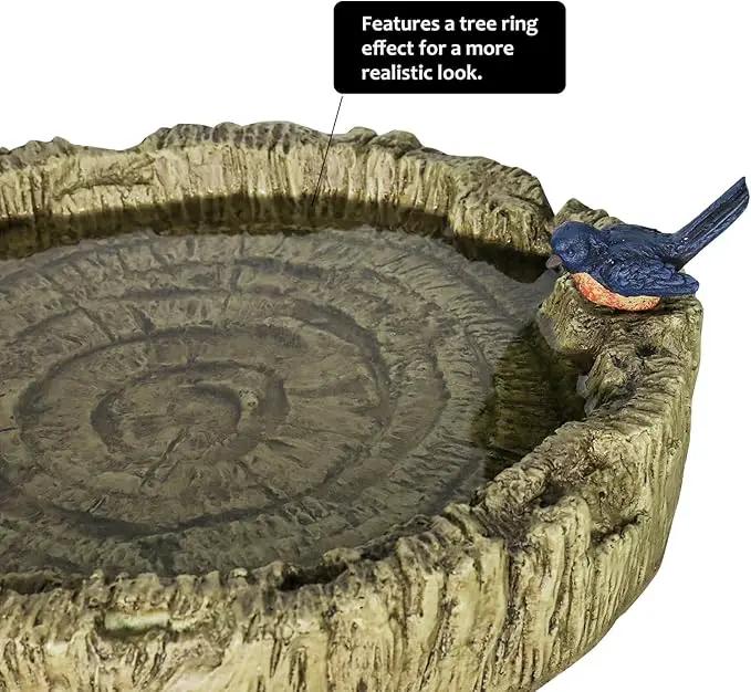 SunJet 24.4 Inch Heigh Wood-Look Concrete Bird Bath with Decorative Faux Bird – birdbath Rustic & Long-Lasting Design, Enhances Garden, Patio, Yard, Lawn Décor, photo 7 of 8