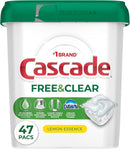 Cascade Free & Clear Dishwasher Pods, Dishwasher Detergent, Dish Detergent Soap, Lemon Essence, 47 Count by TinyTreasures Baby Boutique
