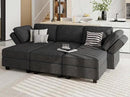 Belffin Terry Fabric Modular Sectional Sleeper Sofa Bed with Storage Convertible Sectional Couches for Living Room 6 Seaters Black Modular Sofa by CozyNest Decor