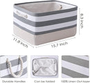 TheWarmHome Storage Basket Fabric Basket with Handles Dog Toy Basket Cloth Storage Bin Shelf Basket Decorative Storage Basket Shoe Basket Gift Basket(Grey&White Stripes-1 Pack,15.7L×11.8W×8.3H) by TinyTreasures Baby Boutique