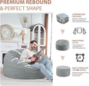 5FT Bean Bag Chair, Large Bean Bag Chairs with Memory Foam Filled, Fluffy Beanbag Sofa with Dutch Velvet Cover, Round BeanBag Chairs for Living Room, Playroom - Light Grey by TinyTreasures Baby Boutique