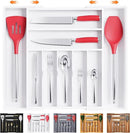 Bellsal Large Premium Bamboo Silverware Organizer - Expandable Utensil Drawer Organizer - 17"x19.6" Utensil Holder and Cutlery Tray with Grooved for Kitchen Flatware and Utensils(7-9 Slot, White) by CozyNest Decor