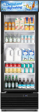 Tylza Commercial Refrigerator with Glass Door Display Beverage Fridge, 11.15 Cu Ft Upright Beverage Cooler Merchandiser with Replaceable Advertising Light Board, Rebound Door, Fast Cooling, Black by CozyNest Decor