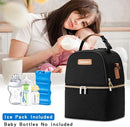Breastmilk Cooler Bag with Ice Pack & Mat Fit 6 Bottles Up to 9 Ounce, Baby Bottle Cooler Bag for Moms, Daycare & Travel, Black by TinyTreasures Baby Boutique