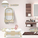 Collapsible Baby Bathtub for Newborn, Foldable Baby Bath Tub with Thermometer & Soft Floating Cushion & Drain Hole, Portable Travel Infant Bath Tubs for Newborns to Toddlers 0-36 Months Boys, Beige by TinyTreasures Baby Boutique