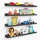 Forbena Black Photo Picture Ledge Shelf Set of 4, 36 Inch Floating Shelves with Lip for Wall, Narrow Wood Wall Shelf for Living Room Bedroom Office Album Frames Classroom Library, Conn 2 as 72 In Long by TinyTreasures Baby Boutique