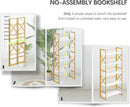 4NM 5 Tiers No Assembly Book Shelves, 51.2" H Folding Bookshelf Bookcase Open Industrial Foldable Shelves for Bedroom, Living Room, Home Office - White Gold