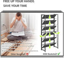 4NM No Assembly Foldable Bookshelf, 6-Shelf Collapsible Bookcase Storage for Small Spaces, 74" H, All Black by CozyNest Decor