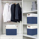 Large Fabric Storage Baskets | 50L Storage Bins, Decorative Linen Closet Baskets with Handles for Organizing, Shelf, Toys, Clothes, Home, Office, Nursery, 17x12x15Inches (Navyblue&White) by CozyNest Decor