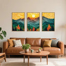 Abstract Mountain Framed Canvas Wall Art Set, Forest Pine Tree Golden Sunset Wall Decor, Mixed Patchwork Landscape Art Print for Living Room, Bedroom, Dining Room, Office - 16"x24"x3 by CozyNest Decor