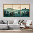 SIGNINART Large Mountain Framed Canvas Wall Art Set, Abstract Misty Forest Wall Decor, Foggy Nature Pine Tree Wall Painting, Modern Boho Sunrise Art Prints for Bedroom Living Room and Office 24"x36"x3 by CozyNest Decor