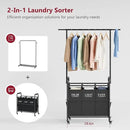 Tajsoon Laundry Sorter Cart with Hanging Rack, Laundry Sorter 3 Section, Laundry Hamper with Heavy Duty Rolling Lockable Wheels, Black by CozyNest Decor