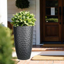 Worth Garden 24" H Tall Hammered Texture Planters Set of 2 - Matte Black Plastic Flower Pot with Drainage Holes, Modern Outdoor Indoor Lightweight Pots for Large Plants, Durable Decor Containers by GreenHaven Gardens