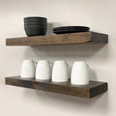 URBANDI, Rustic Floating Shelves, Set of 2, Hidden Bracket, Solid Wood, Heavy Duty, Wall Mounted Shelves, (Dark Brown, 48Wx6D)