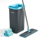 JOYMOOP Mop and Bucket Set with Wringer, with 3 Reusable Microfiber Mop Pads, Mops for Floor Cleaning and Wall Cleaning, Hands-Free Flat Mop for Home Use - Grey+Cyan Blue by CozyNest Decor