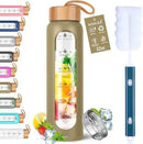 Aqulea Glass Water Bottles with Silicone Sleeve - BPA Free Reusable Wide Mouth Glass Motivational Water Bottles with Fruit Infuser – Leak Proof Borosilicate Water Bottle with Time Marker by CozyNest Decor