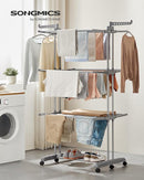 SONGMICS Clothes Drying Rack 4-Tier, Foldable Laundry Drying Rack 68.1-Inch Tall, Stainless Steel, Rolling Clothes Horses, Clothes Airer, Indoor Outdoor Use, Dove Gray ULLR703G01 by TinyTreasures Baby Boutique