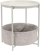 Amazon Basics Round Storage End Table, Side Table with Cloth Basket, White/Heather Gray, 17.7"L x 17.7"W x 18.9"H by CozyNest Decor
