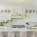 KCO Lighting 6 Green Glass Pendant Lights Kitchen Island Mid Century Modern Globe Sputnik Chandelier Brushed Gold Linear Island Light Fixture for Dining Room by CozyNest Decor