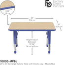 FDP Rectangle Activity School and Classroom Kids Table (24 x 36 inch), Chunky Toddler Leg, Adjustable Height 15-24 inches - Maple Top and Blue Edge by CozyNest Decor