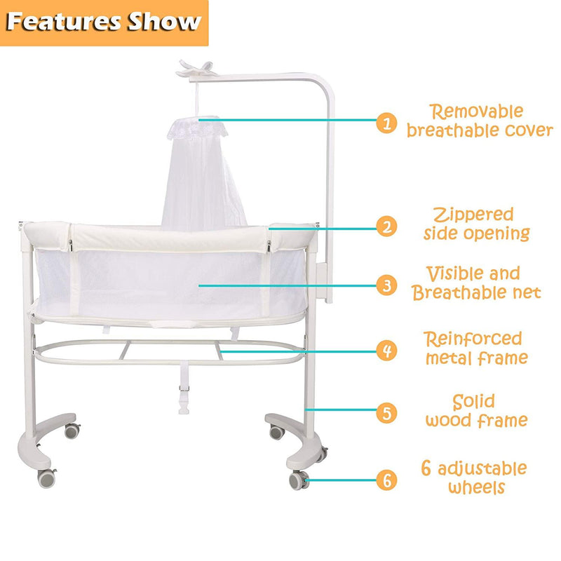 3 in 1 Baby Bedside Sleeper Bassinet Crib w/ Soft Skin-Friendly Mattress and Solid Wood and Metal Frame