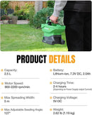 WORKPROX Battery Powered Fertilizer Spreader, 7.2V Seed Spreader for Salt, De-Icer, Earth Food, Rechargeable Grass Seed Spreader with 8-Level Settings and Holds up to 6458 sq.ft. of Product by GreenHaven Gardens