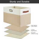 Large Collapsible Fabric Storage Bins with 3 Handles, Foldable Organizer Baskets for Closet, Shelves, Living Room | 3 Pack, Durable PU & Metal Handles (17"x11.8"x11.8", Beige & White) by TinyTreasures Baby Boutique