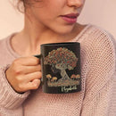 Custom Name Coffee Mug 11oz 15oz, Unique Nature Inspired Coffee Cup for Women, Personalized Vibrant Nature Themed Black Cup, Artistic Tree Ceramic Mug, Gifts for Women's Day by CozyNest Decor
