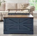 Blue Coffee Table with Storage, Cocktail Table with Hinged Lift Top, Farmhouse Square Wood Center Table with Large Hidden Storage Compartment for Living Room, Square Coffee Table, Metal Edges Decor by CozyNest Decor