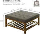 Large Square Ottoman Coffee Table, Linen Solid Upholstered Footrest Ottoman with Solid Wood Shelf Storage Tufted Coffee Table for Bedroom Living Room, Granite by CozyNest Decor