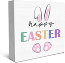 SRADMO Happy Easter Sign, Cute Bunny's Ear Easter Wood Box Sign Desk Decor, Easter Bunny Decorations, Easter Theme Wooden Block Box Sign Decoration for Home Office Shelf Table Decor by CozyNest Decor