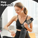 OLDLEY 32 oz Water Bottle, Motivational Water Bottle with Time Marker, Sports Water Bottle With Strap, Leakproof & BPA Free Large Water Bottles for School, Gym, Travel,Tritan, Transparent Black by CozyNest Decor