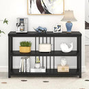 FOLUBAN Entryway Table, Modern Sofa Console Table with 3 Tier Storage Shelf for Living Room Hallway Foyer, Industrial Black Oak by CozyNest Decor