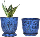 Gepege 6 Inch Beaded Ceramic Planter Set of 2 with Drainage Hole and Saucer for Plants, Indoor-Outdoor Large Round Succulent Orchid Flower Pot (Blue, for Inner-pots not Larger Than 5 Inch) by GreenHaven Gardens