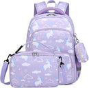 mygreen 3PCS Kids Backpack Set - Waterproof Bookbag with Lunch Box for Girls Ages 3-12, Adorable Cartoon Prints for School & Outdoor Use Purple Unicorn by TinyTreasures Baby Boutique