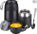 Insulated Thermo Food Jar for Hot & Cold Food for Kids Adult, 17&24 oz Soup Thermal Hot Food Containers for Lunch, Triple Layer Insulation Stainless Steel Food Jar with Spoon (2 Pack Black) by TinyTreasures Baby Boutique