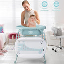 BABY JOY Baby Bathtub with Changing Table, Foldable Infant Diaper Changing Station with Storage Tray, Waterproof Pad, Portable Newborn Nursery Organizer Bath Stand with 4 Universal Wheels (Blue) by TinyTreasures Baby Boutique