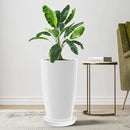 Tall Flower Pot Indoor - Outdoor Plant Pot - White Glossy Planter - Elegant Ceramics Imitation - 12" Diameter 21" Tall with Drainage Holes and Saucer by CozyNest Decor