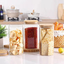 Glass Food Storage Jars with Lids(50oz)Square Set of 3 ,Glass Storage Containers Clear Glass Food Canister with Bamboo Lid Airtight For Serving Tea, Coffee Beans, Flour,Cookie, Cereal,Spice and More by CozyNest Decor