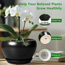 Ceramic Pot for Plants - 11 Inch Plant Pot Indoor with Drainage Hole and Saucer Large Planter Decorative Planter Modern Outdoor Flower Pot for House Balcony Black by GreenHaven Gardens